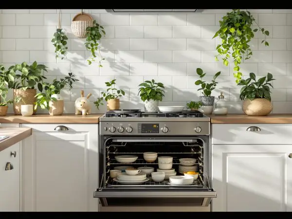 Évier encombré sous le soleil.