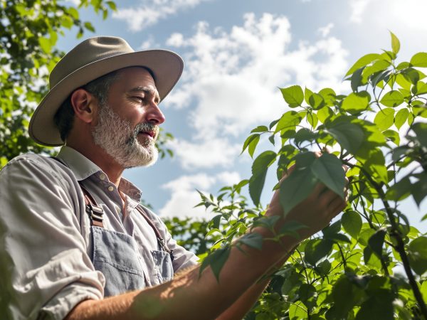 Jardinier_inspectant_plant_de_tomate