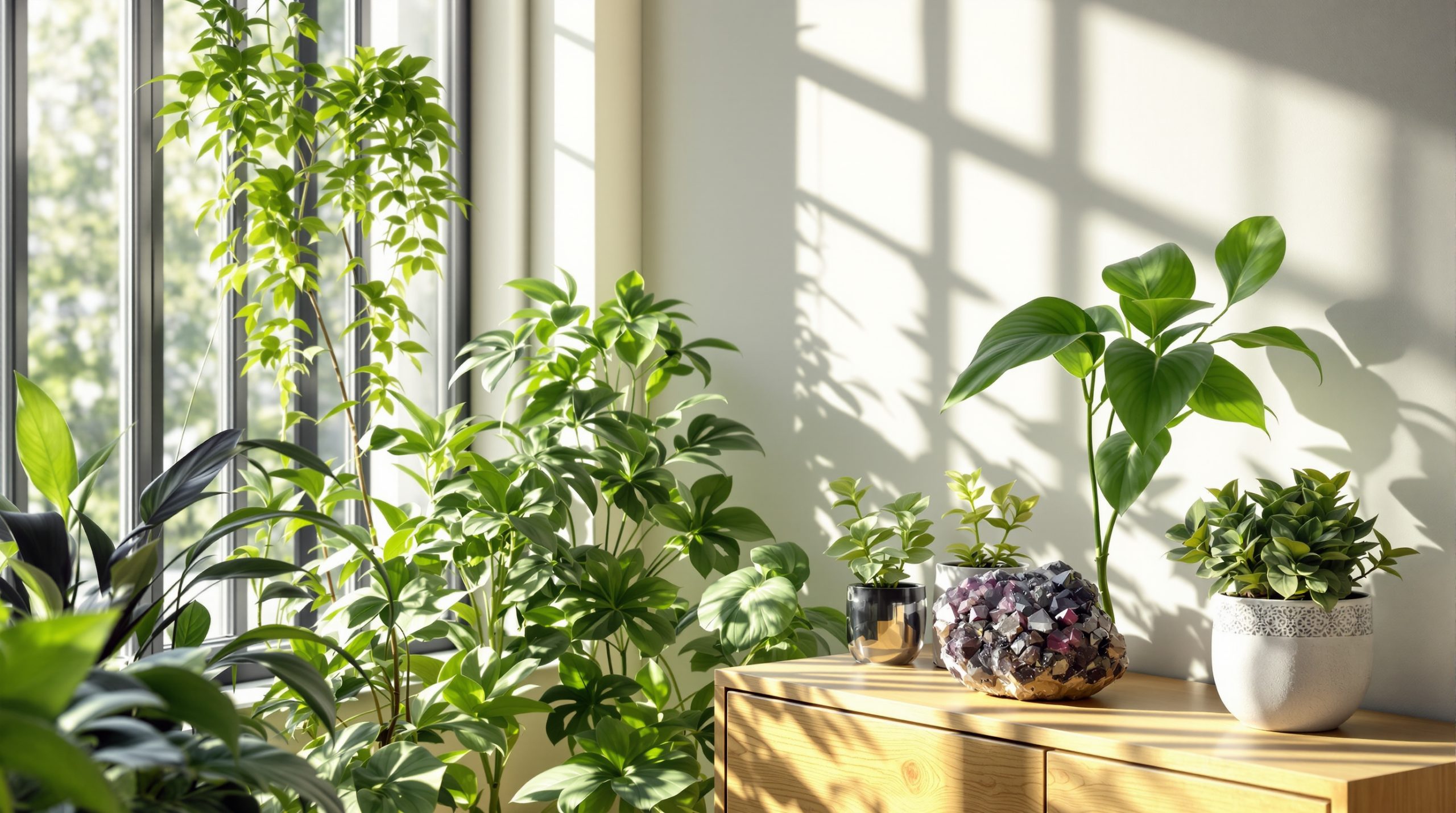Pièce apaisante avec éléments naturels.