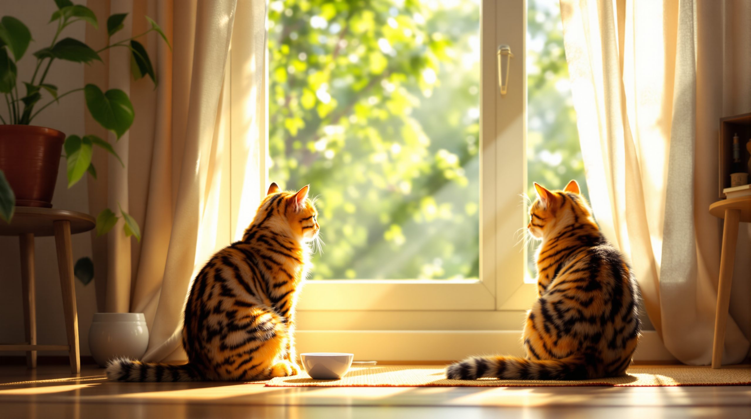 Chats seuls à la maison : combien de temps avant le stress ? chat_contemplatif_salon