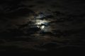 Quand la lune se mue en créature mystique sous un voile nuageux